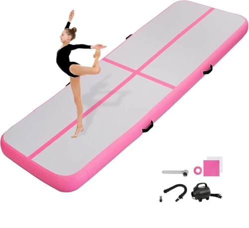 KIKILIVE 10CM Hoch Gymnastikmatte Tumbling Matte, 3M Aufblasbar Gymnastik Track Matte Air Turnmatte mit Luftpumpe Aufblasbare Sportmatte für Fitness/Outdoor/Yoga/Training usw