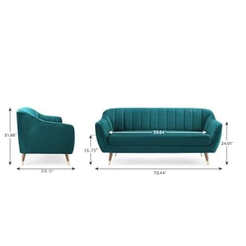 Image of 3 Seater Sofa Set with Two Cushions Perfect for Home Office Guests Living Room (Ocean Blue, 3 Seater)