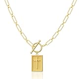 Nogesida Chunky Cross Necklace for Women Trendy Dainty Statement 14K Gold Plated Toggle Clasp Big Cross Pendant Necklace Paperclip Link Chain Womens Charm Necklace Faith Religious Women's Jewelry