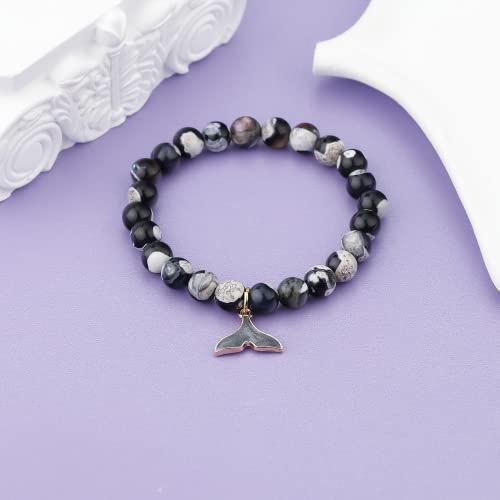 MollyQueen Orca Agate Crystal Bracelets Bead Bracelets for Women, 8mm Natural Stretch Chakra Bracelet Ocean Bracelet Jewellery Gift Bring Luck Prosperity Happiness.4