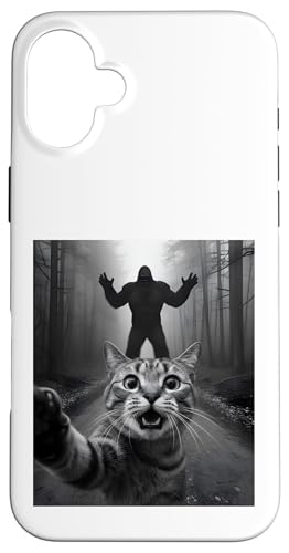 Shocked Tabby Cat Selfie with Bigfoot Funny for Kids Teens Custodia per iPhone 16 Plus