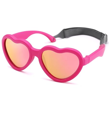 Image of Flexible Heart Shaped Baby Polarized Sunglasses with Strap Adjustable Toddler & Infant Age 0-24 Months