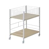 [山善] クローゼット収納 ラック 幅38×奥行57.5×高さ64.5cm ストッパー付きキャスター 上段かご・下段棚板 ネット・棚板取り外し可能 組立品 ナチュラル(木目) NOSR-5738(NM/NMW)