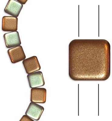 12 pcs Pressed Flat Square Glass Beads Tile with 2 Holes 6 x 6 mm Pink Gold ab