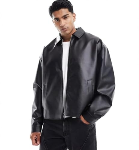 Image of Faux Leather Oversized Coach Jacket for Men | Premium Streetwear Outerwear for Winter, Travel, Parties | Classic Stylish Design