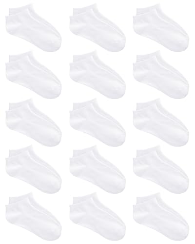 KEREDA 15 Pairs Kids Ankle Socks Boys Girls Half Cushion Low Cut Athletic Socks