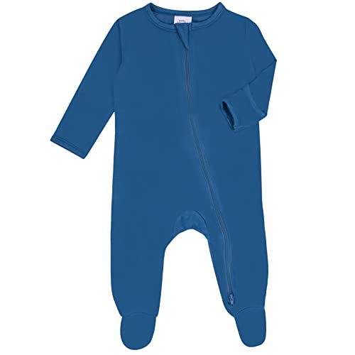 Guisby 2 Piece Footed Pajamas, Bamboo Baby Sleeper, Two Way Zipper And Mittens Outfits 0-3 Months Black-Royal Blue #TOP2