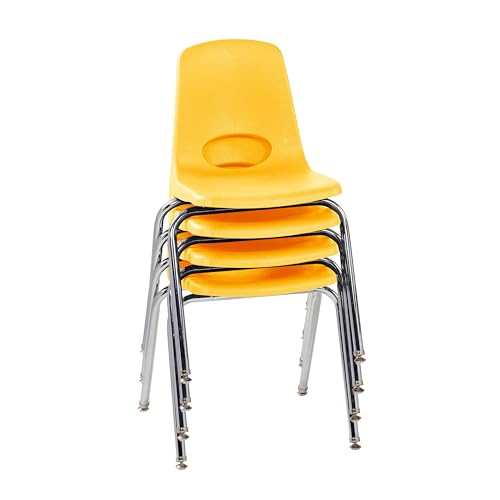 FDP 18" School Stack Chair,Stacking Student Seat with Chromed Steel Legs and Nylon Swivel Glides for in-Home Learning, Classroom or Office -Yellow (4-Pack) by Factory Direct Partners - Used condition - US$188.04