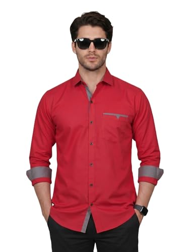 Image of Diverse Men's Cotton Blend Shirt with Pocket Design Spread Collar Full Sleeves Regular Fit and Standard Length | Comfortable Cotton Casual Shirt for Man