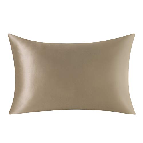 Ethlomoer Funda de almohada de seda pura 100 % natural para cabello y piel, ambos lados de 19 mm, hipoalergénica, 600 hilos, funda de almohada de satén suave con cremallera oculta, 50 x 75 cm (gris