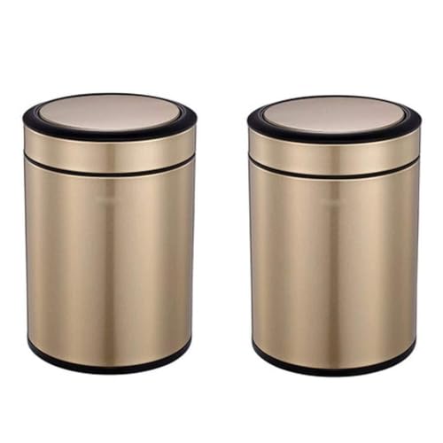 Cubo de basura con tapa para baño ZAW bote de acero inoxidable dorado 8L 2 uds