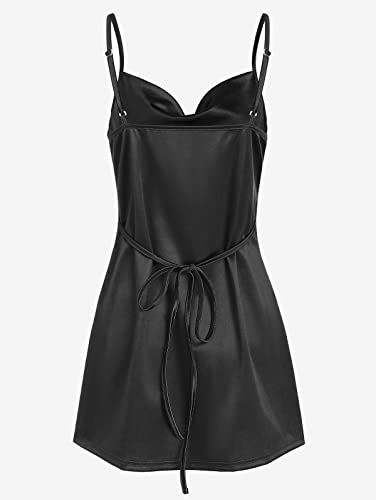 Zaful Womens Sexy Sleveless Spaghetti Strap Sheeny Draped Slip Cocktail Open Back Satin Silky Party Cami Mini Dress(Black, M) #TOP2