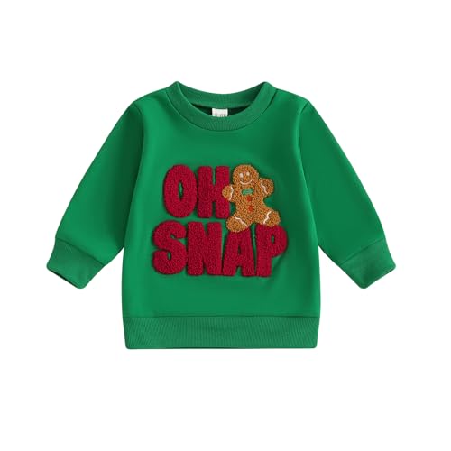 ZyHwShine Toddler Baby Girl Christmas Outfit Santa Embroidery Sweatshirt Crewneck Pullover Long Sleeve Sweater Fall Clothes (OH SNAP-Green 0-6 Months)