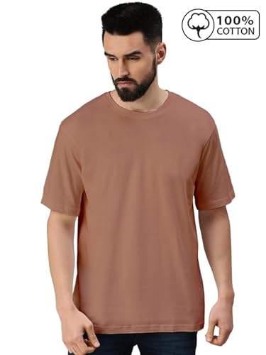 Image of Veirdo Oversized Baggy Fit Drop Shoulder Half Sleeves Round Neck Solid Pure 100% Cotton T-Shirt for Men (Available in White, Black, Mustard, Maroon, Green, Lilac, Navy, Red Color)