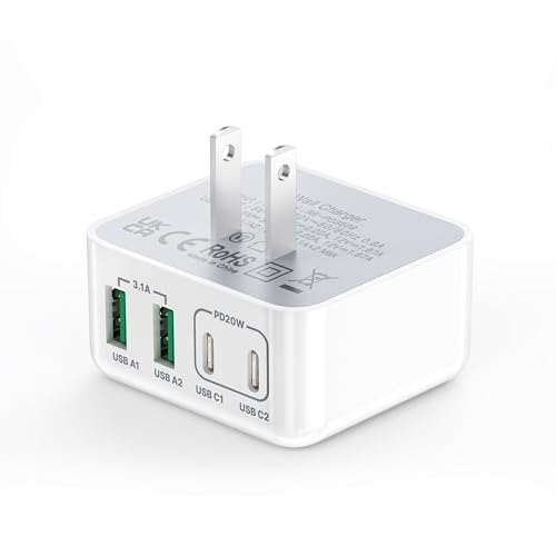[2-Pack] USB C Charger Block, USB C Wall Charger 40W 4-Port Fast Charging Block PD Power Adapter + QC Wall Plug Multiport Type C Block Cube for iPhone 15 14 13 12 11 Pro Max XR XS 8 7, S amsung