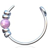  Pink Opal Fake Nasenring - 925 Sterling Silber - Kein Piercing nötig - Dünner und zarter Clip auf Faux Nose Hoop (Silber, Pink Opal) (Silber, rosa Opal)