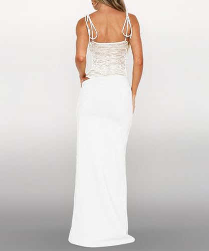 Image of Women Sexy Lace Patchwork Maxi Dress Spaghetti Straps Y2K Sheer Long Bodycon Club Cocktail Long Dresses