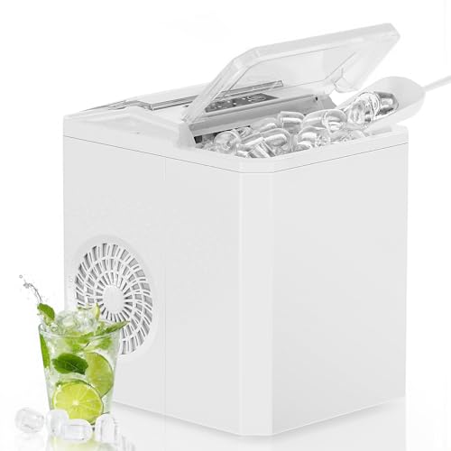 OLIXIS Countertop Ice Maker with Self-Cleaning, Portable Ice Maker Machine with Ice Scoop, 26.5Lbs/24H, 9 Cubes in 6 Mins, 2 Sizes of Bullet Ice for Home, Kitchen, Office, Bright White