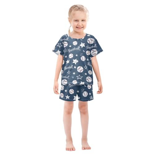 ALAZA Star Baseball Navy Blue Pajamas Short Sleeve 2 Piece Sleepwear Top and Bottom Pajama Set Unisex3