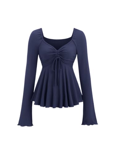 SOLY HUX Women's Long Sleeve Babydoll Tops Y2k Peplum Cute T Shirts