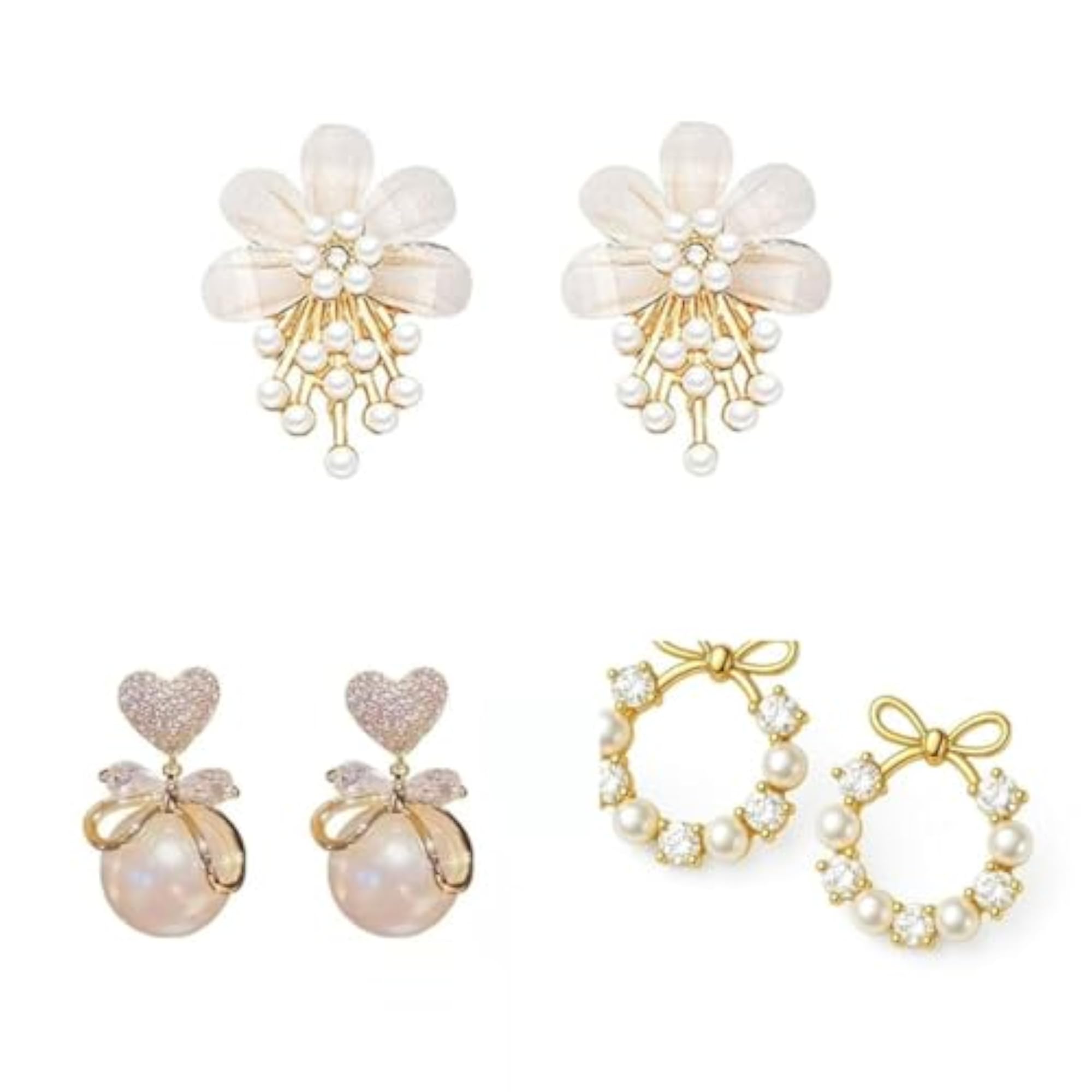 Women's Gold Plated Earrings Combo, 3 Pair Set