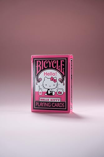 Image of Bicycle Hello Kitty Playing Cards, Black & Pink, 1 Deck | Hello Kitty on court cards, Kawaii black and pink design, Adorable number cards with mice and teddies, Made in USA