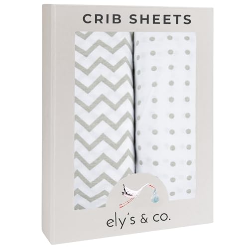 Ely’s & Co. Crib Sheets, Baby Boy/Girl Fitted Crib Mattress Sheet Set, 2 Pack, 100% Jersey Knit Cotton, Infant and Toddler Nursery Bedding, Grey...