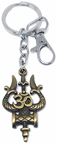 Image of Aura Lord Shiva Shankar Bholenath Mahadev Damru Om Trishul Keychain For Men Women Boys Girls Shivratri Husband Wife Metal Hook Keychain