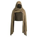 Medieval Hooded Shawl, Multifunctional Cowl Scarf, Costume Accessory for Viking Shaman Renaissance (Khaki)