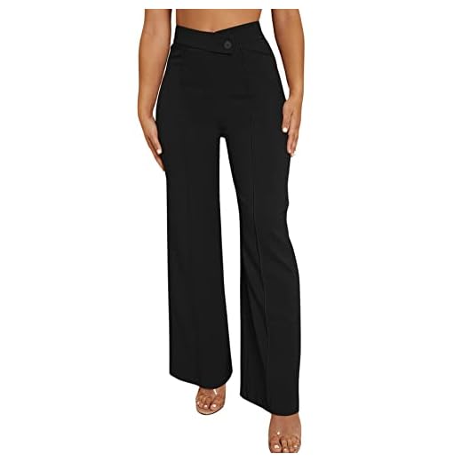 SweatyRocks Women's Overlap Waist Seam Front Palazzo Wide Leg Pants High Waist Long Pant Casual Trousers Black L
