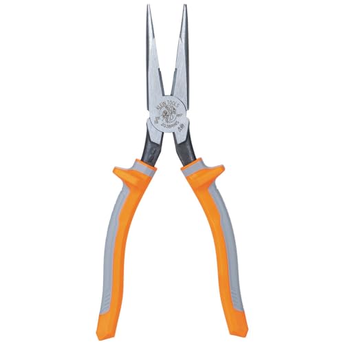 Klein Tools 2038RINS Pliers Made in USA Electricians Insulated Long Nose Side-Cutting Pliers 1000V Rated Induction Hardened Knives 8-Inch