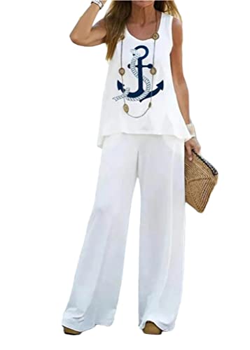 shownicer Damen Leinen Zweiteiler Sommer Leinen Änzuge Hose und...