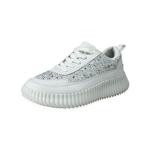 Women's Rhinestone Fashion Athletic Lace up Light Weight Sneakers