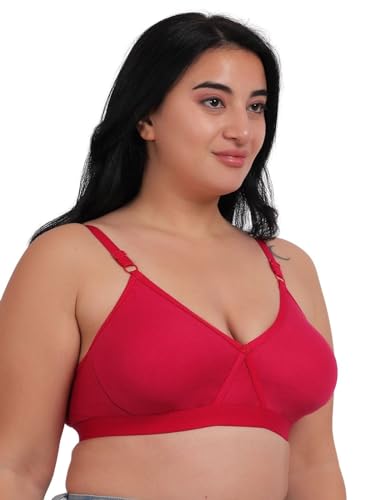 Image of Fabme Women's Cotton Seamless Non-Padded Non-Wired Bra, Cross Belt, Heavy Support, Double Layer Cups, Broad Elastic Bra