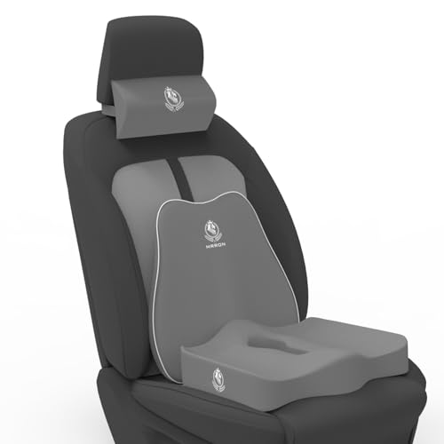 Image of MRRON Neckrest Back Support or Coccyx Orthopaedic Cushion for Long Sitting Universal fit with Ergonomic Design Made by High Density Memory Foam Used for Car or Office Chairs. (Grey, Slim backrest)