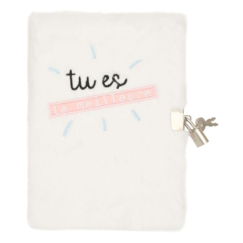 Diario personal blanco de felpa con candado y llaves miniatura 1