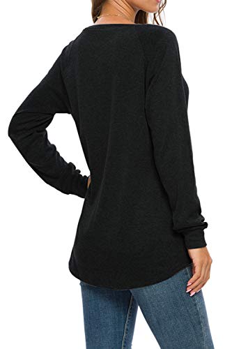 Misfay Womens Casual Long Sleeve Round Neck Pocket T Shirts Blouses Tunic Sweatshirt Tops With Pocket (2Xl, Black) #TOP3