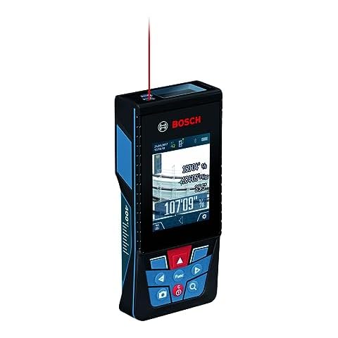 BOSCH GLM400C 400 Ft Blaze Outdoor Connected Laser Measure with Camera Viewfinder, Includes 3 AA Batteries, Hand Strap, & Pouch Cover