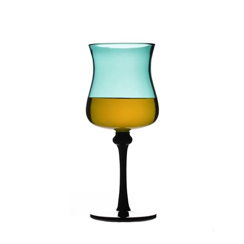 Image of CAR-O-BAR Ebony Wine Glass | Handcrafted Premium Glasses | Set of 2 | 240ml Crystal Thick Cut Heavy Base Crystal Glass | Perfect for Red and White Wine (Green with Black Stem)