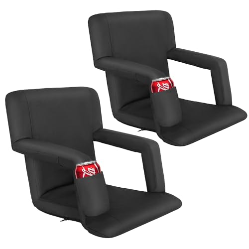 Smartxchoices 2 Pack Stadium Seat Chair Bleacher Seats 5-Reclining Positions Padded with Back Support Cushion Arms Pocket Portable Folding Seat with Shoulder Straps