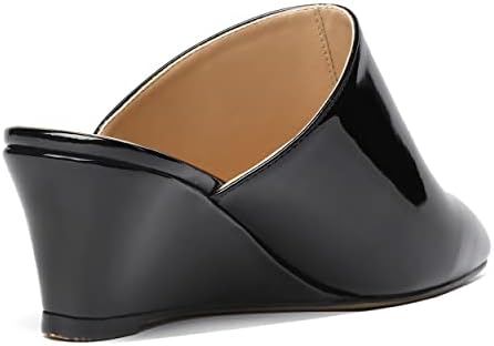 SHOWFOREST Women's Black Low Heel 2 Inch Casual Patent Square Toe Wedge Slide Mules Shoes Size 6 - Zapatos para Mujer | Image 4