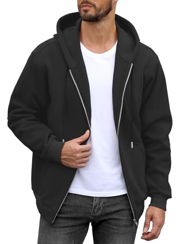 Caracilia Mens Zip Up Hoodies Midweight Loose Fit Fleece Full-Zip Sweatshirts Jackets Black Large thumb #2