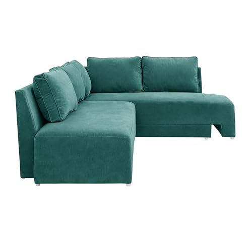 Image of Rosebell L-Shape 5 Seater Sofa Cum Bed, Sectional Couch with Cushions, Space Saving Corner Sofa, Modern Foldable Seating & Sleeping Solution for Living Room, Guest Room & Small Spaces - Green Color