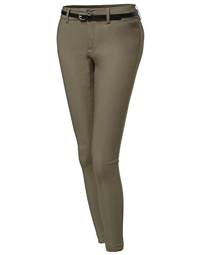 Awesome21 Women's Basic Office Slim Tummy Control Stretch Full Length Belt Pants