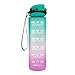 Bouteille D'eau de Motivation de 1 Litre - avec Marqueur Temporel à Goulot Large, étanche, Réutilisable, Sans BPA, Carafe D'eau pour Fitness, Gymnase, Camping, Sports de Plein Air,Purple/green-1L