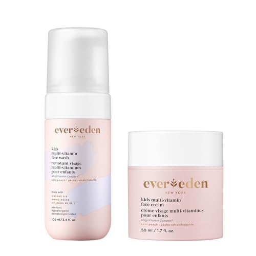 Evereden Kids Multi-Vitamin Face Wash &amp; Cream Set, Vegan, Peach, Ages 3+