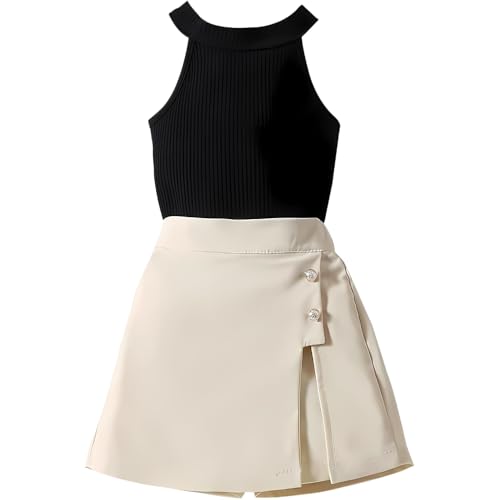Image of RIYANSHI Girls Sleeveless Ribbed Top & Button Skirt Set | Stylish Two-Piece Casual Outfit & Everyday Wear