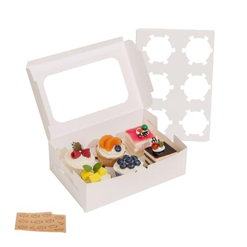 Yeplan 9 Packs Cupcake Boxes 6 count,9.4x6.1x3.14 Inches,White Cupcake Carrier with Clear Window and Six Treat Holder,Pastry and Cookie Boxes,Cupcake Containers,Bakery Boxes