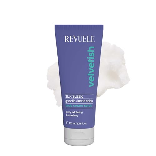 Revuele Silk Sleek Körperpeeling-Creme mit Glykol- & Milchsäure – Sanftes chemisches & physikalisches Peeling für glattere Haut, 200 ml