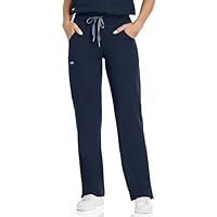 COMENII Scrubs for Women, Mid Rise Straight Leg Cargo Scrubs Pants with Knit Yoga Waistband, Anti-Wrinkle Womens Scrubs Pants-1-R-Navy M